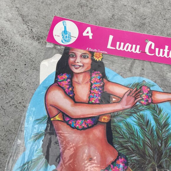 Vtg Hawaii Luau  Hula Dancer 20” Cutouts Lot of 2 Beistle Tiki Pineapple 1979 - Picture 3 of 8